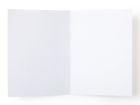 The O Christmas Treat Greeting Card by Onderkast Studio lies open on a white surface, showing both inner pages and ready for your festive message.