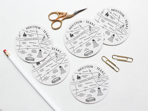 Houston Neighborhoods Map Coaster Set - onderkast-studio