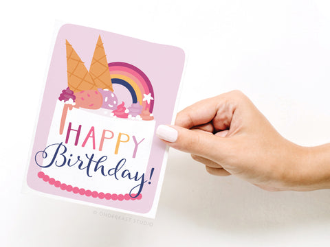 Happy Birthday Ice Cream Cake Greeting Card