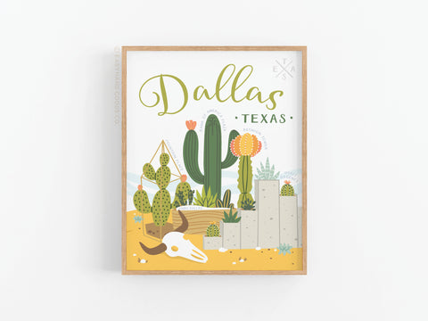 Dallas Succulent Skyline Art Print - Onderkast Studio