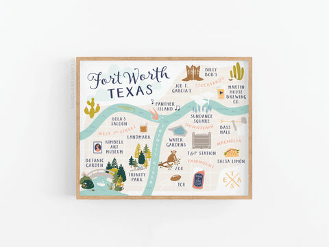 Fort Worth Map Art Print