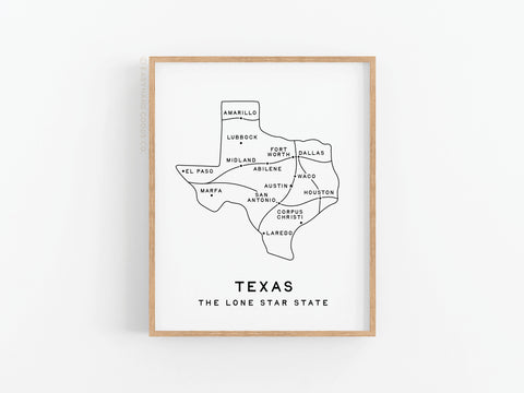 Texas Map Art Print