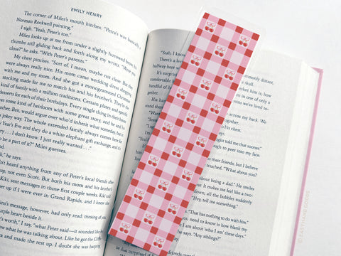 Cherry Gingham Laminated Bookmark