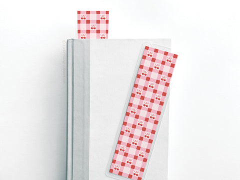 Cherry Gingham Laminated Bookmark