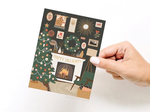 Happy Holidays Cozy Fireplace Greeting Card
