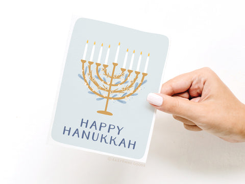 Happy Hanukkah Floral Menorah Greeting Card