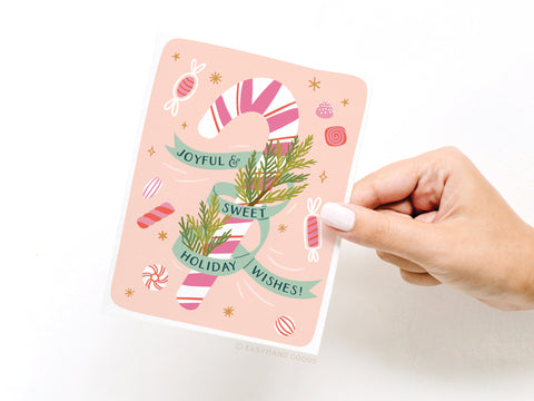 Joyful & Sweet Holiday Wishes Candy Cane Greeting Card