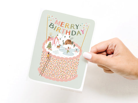 Merry Birthday Cake Greeting Card