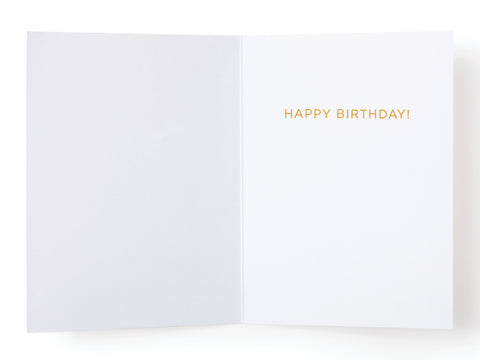 The Older Not Wiser Birthday Greeting Card by Onderkast Studio has a premium feel, with the left page blank and HAPPY BIRTHDAY! in gold letters on the right.