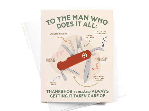 The Man Who Does It All Pocket Knife Greeting Card