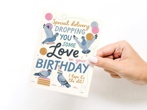 Dropping Love On Your Birthday Pigeon Greeting Card