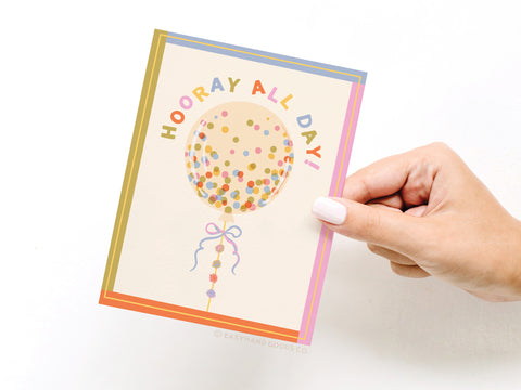 Hooray All Day Confetti Balloon Greeting Card