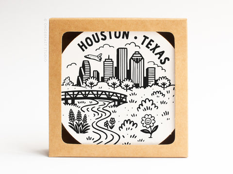 Houston Texas Skyline Letterpress Coaster Set