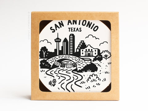 San Antonio Texas Skyline Letterpress Coaster Set