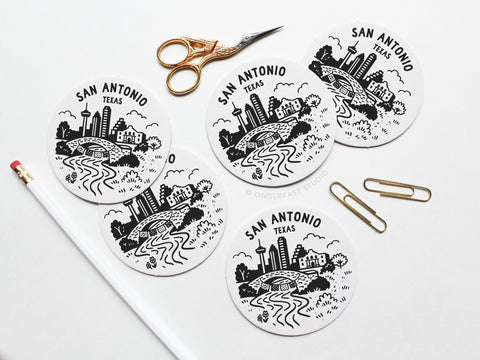 San Antonio Texas Skyline Letterpress Coaster Set