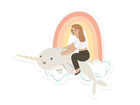 Girl Riding a Narwhal Sticker